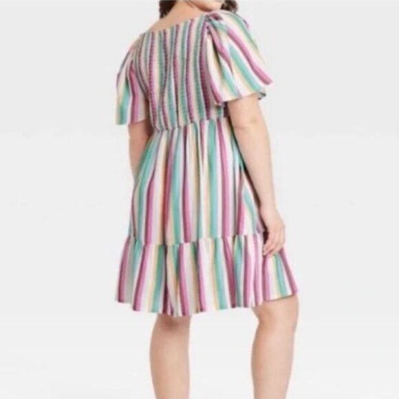 Ava & Viv Multicolor Flutter Sleeve Tiered Knee Length Dress Size X 14 - Picture 2 of 10